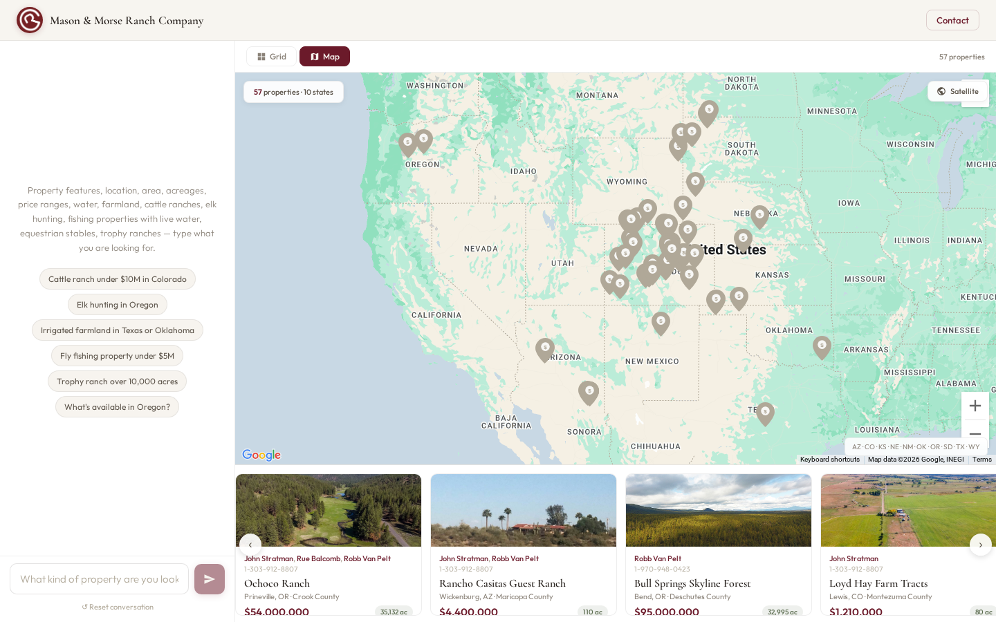 Ranchland AI Search on desktop: Start with the map