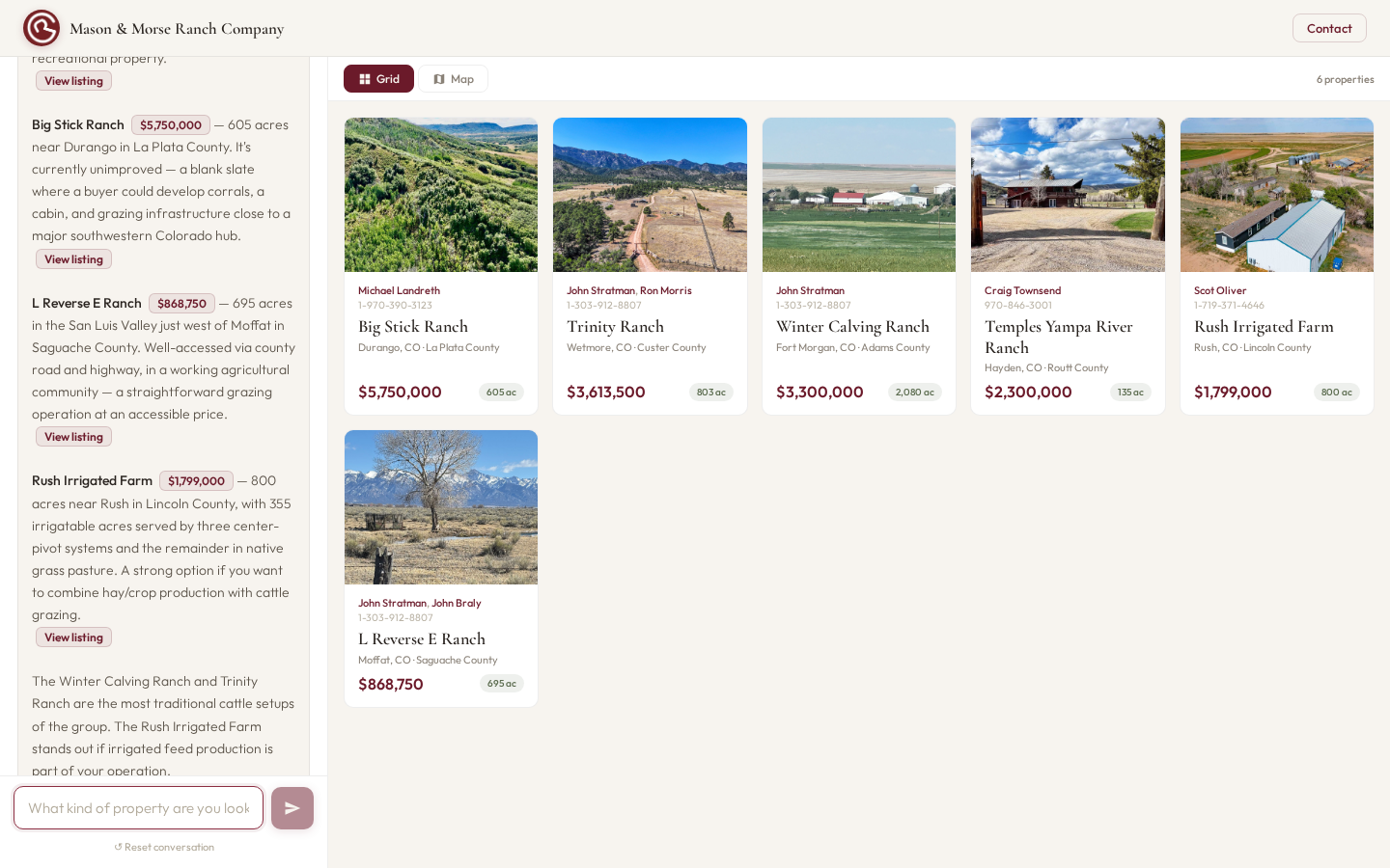Ranchland AI Search on desktop: Tap a suggested search