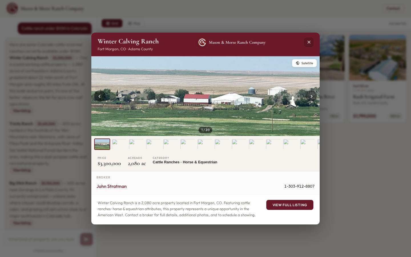 Ranchland AI Search on desktop: Open a property
