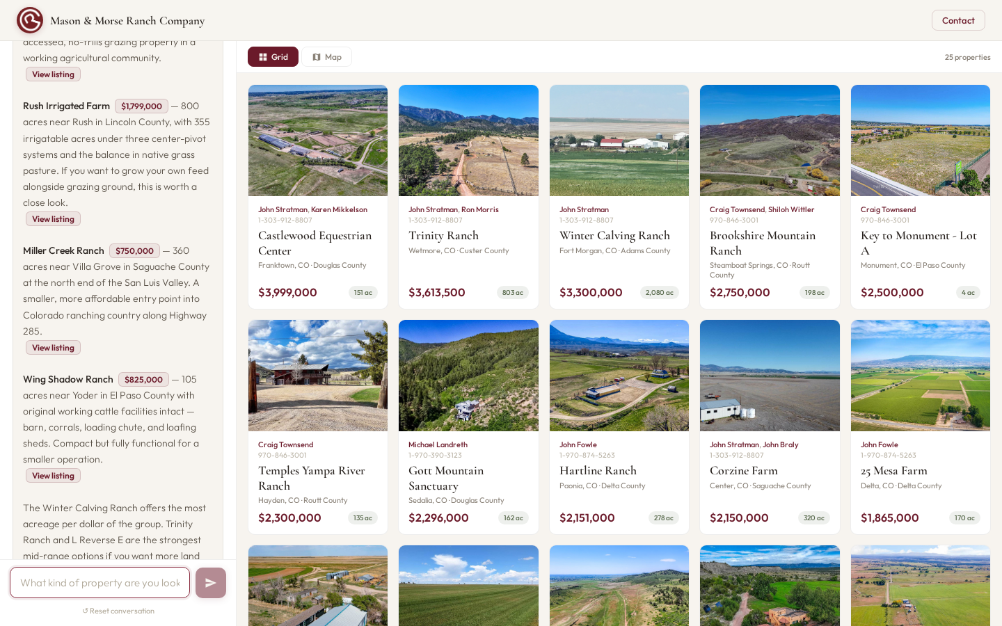 Ranchland AI Search on desktop: Ask in your own words